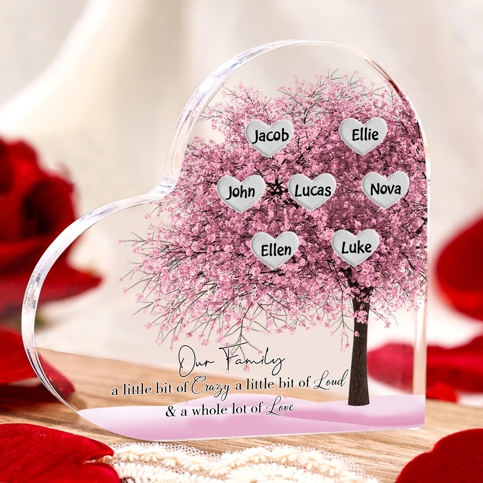 Personalised Acrylic Heart Family Plaque - Custom 1–10 Names Family Tree Design Ornament Gifts for Family | Jessmade