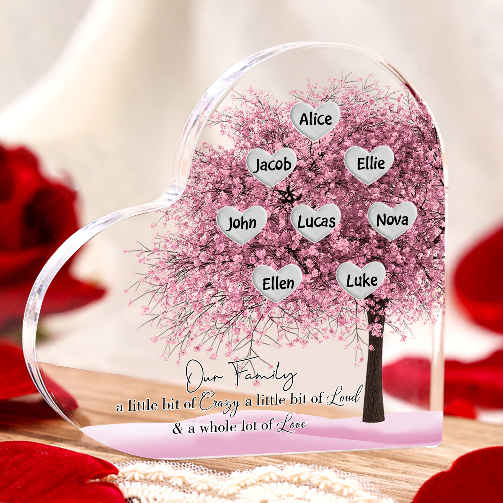Personalised Acrylic Heart Family Plaque - Custom 1–10 Names Family Tree Design Ornament Gifts for Family | Jessmade