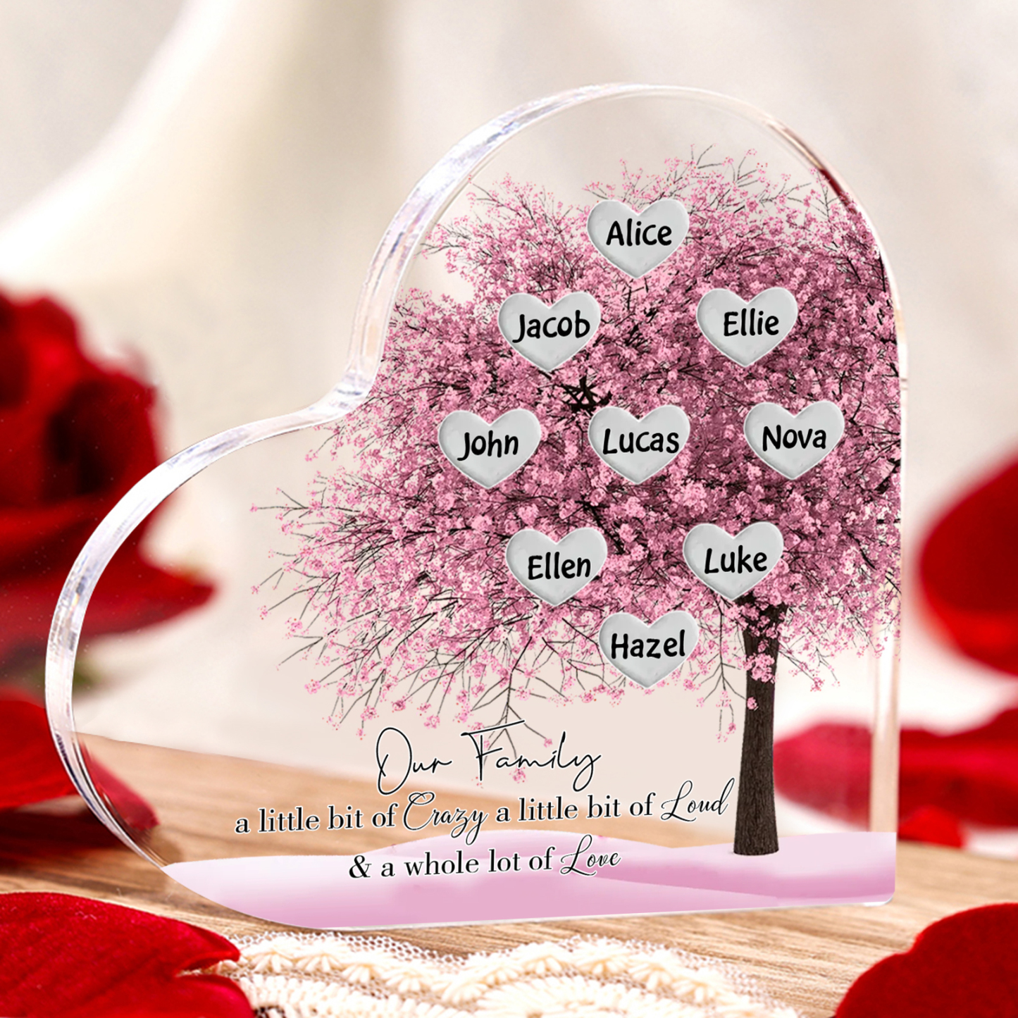 Personalised Acrylic Heart Family Plaque - Custom 1–10 Names Family Tree Design Ornament Gifts for Family | Jessmade