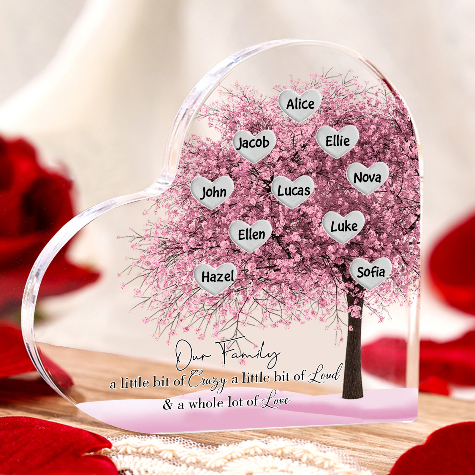 Personalised Acrylic Heart Family Plaque - Custom 1–10 Names Family Tree Design Ornament Gifts for Family | Jessmade
