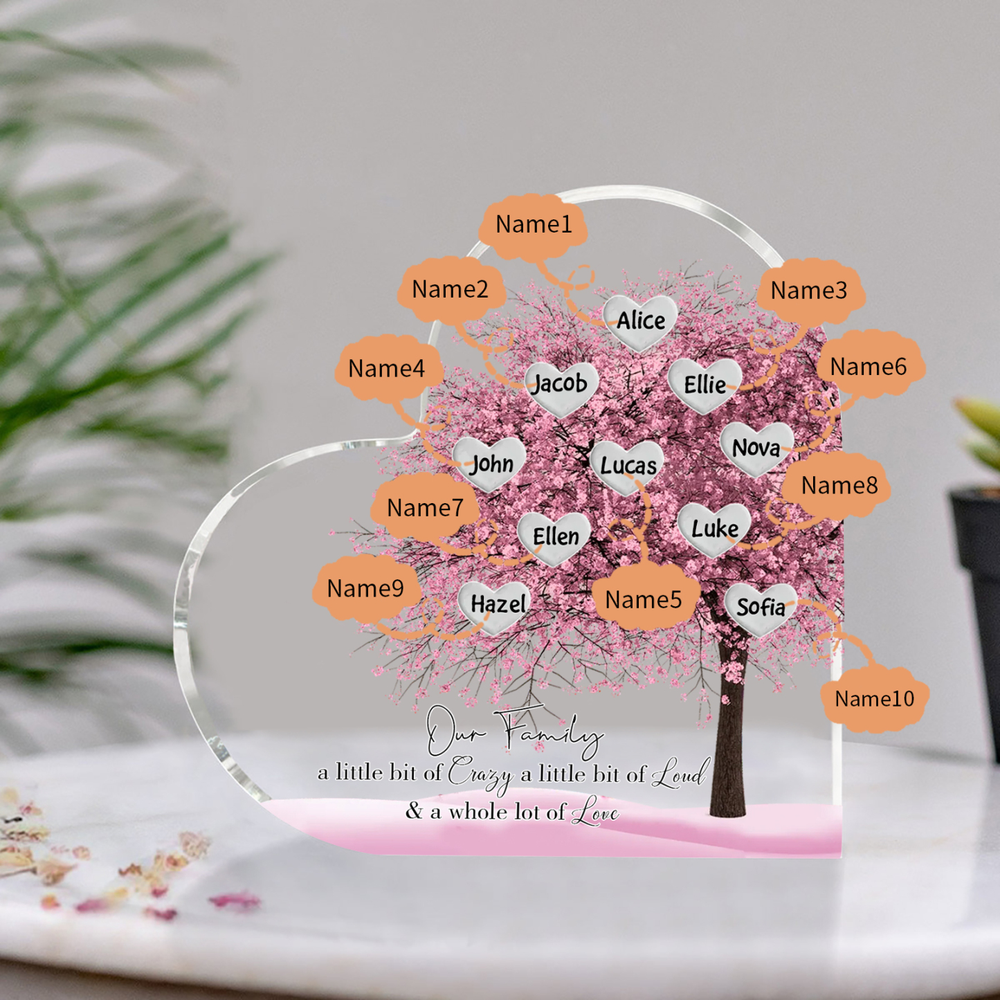 Personalised Acrylic Heart Family Plaque - Custom 1–10 Names Family Tree Design Ornament Gifts for Family | Jessmade
