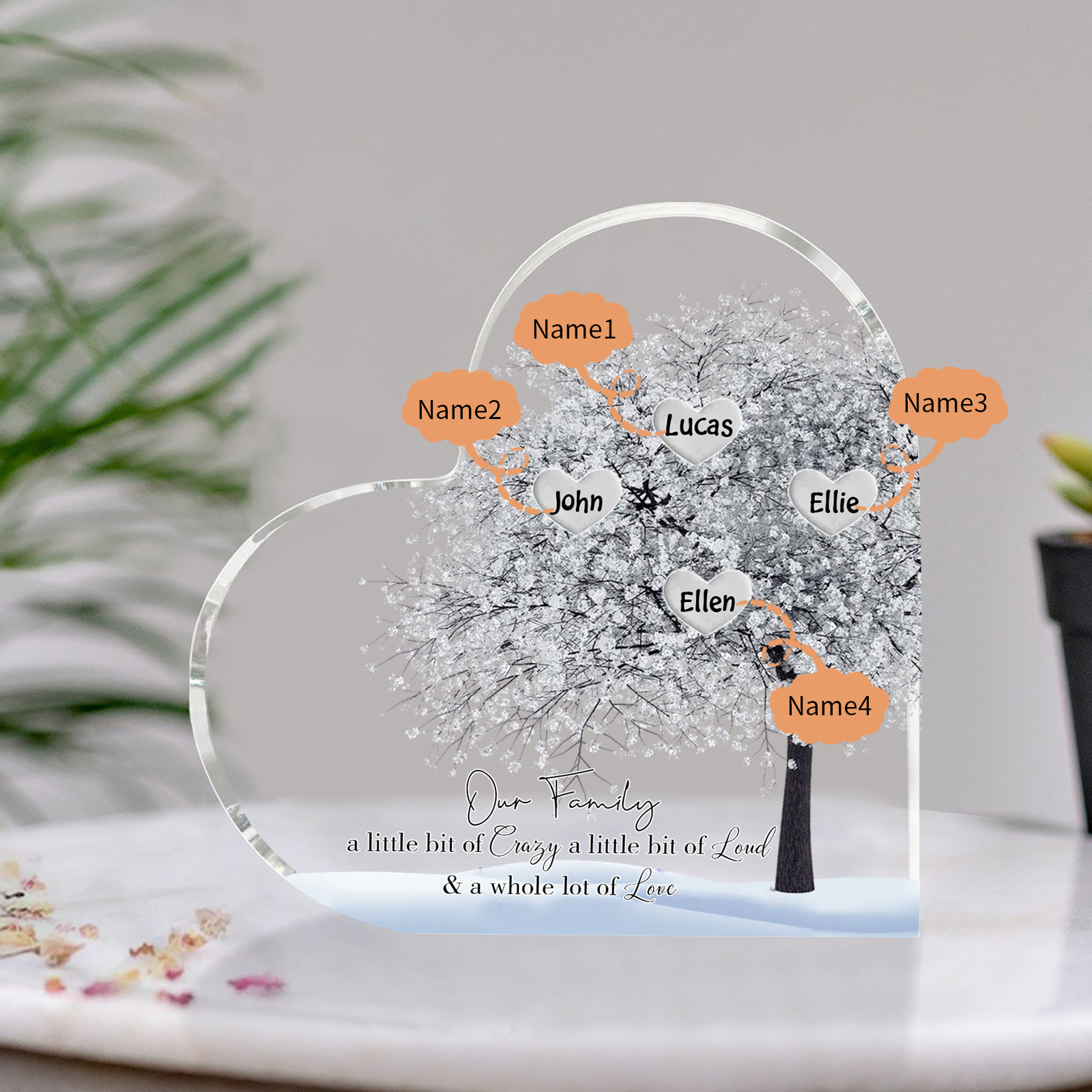 Personalised Acrylic Heart Family Plaque - Custom 1–10 Names Shaped Family Tree Gift for Family | Jessmade