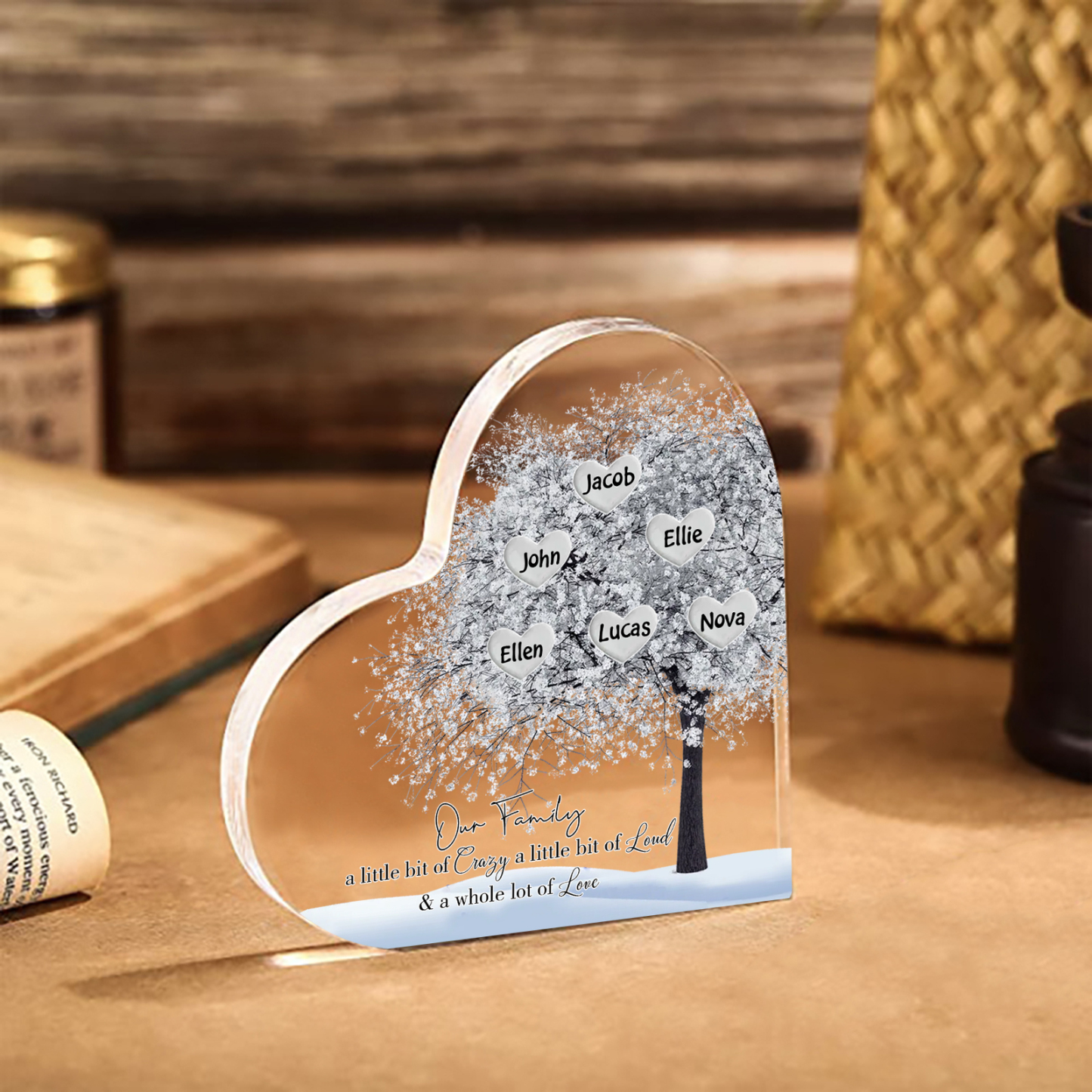 Personalised Acrylic Heart Family Plaque - Custom 1–10 Names Shaped Family Tree Gift for Family | Jessmade