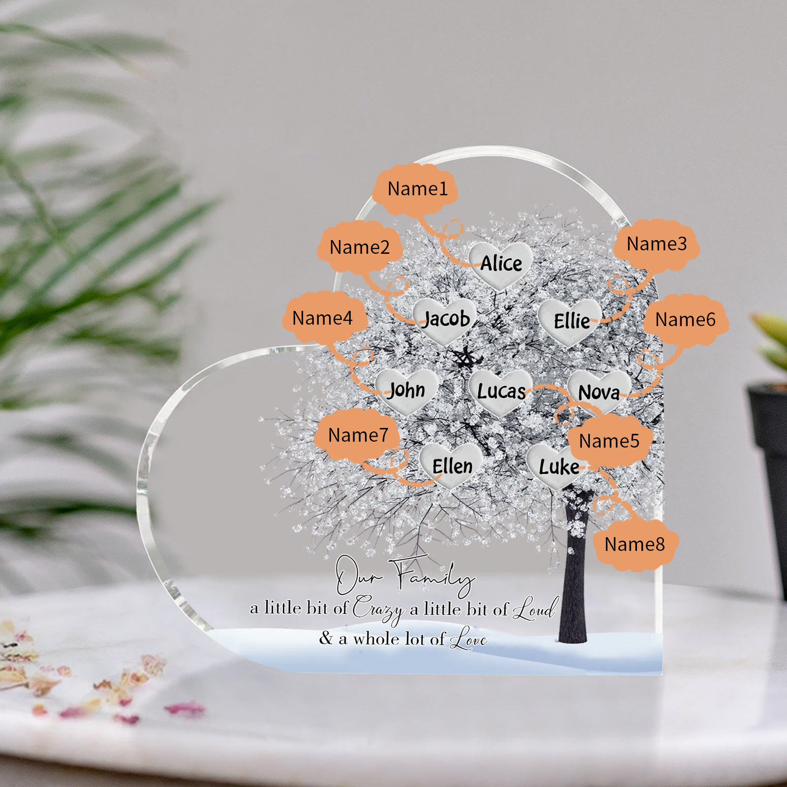 Personalised Acrylic Heart Family Plaque - Custom 1–10 Names Shaped Family Tree Gift for Family | Jessmade