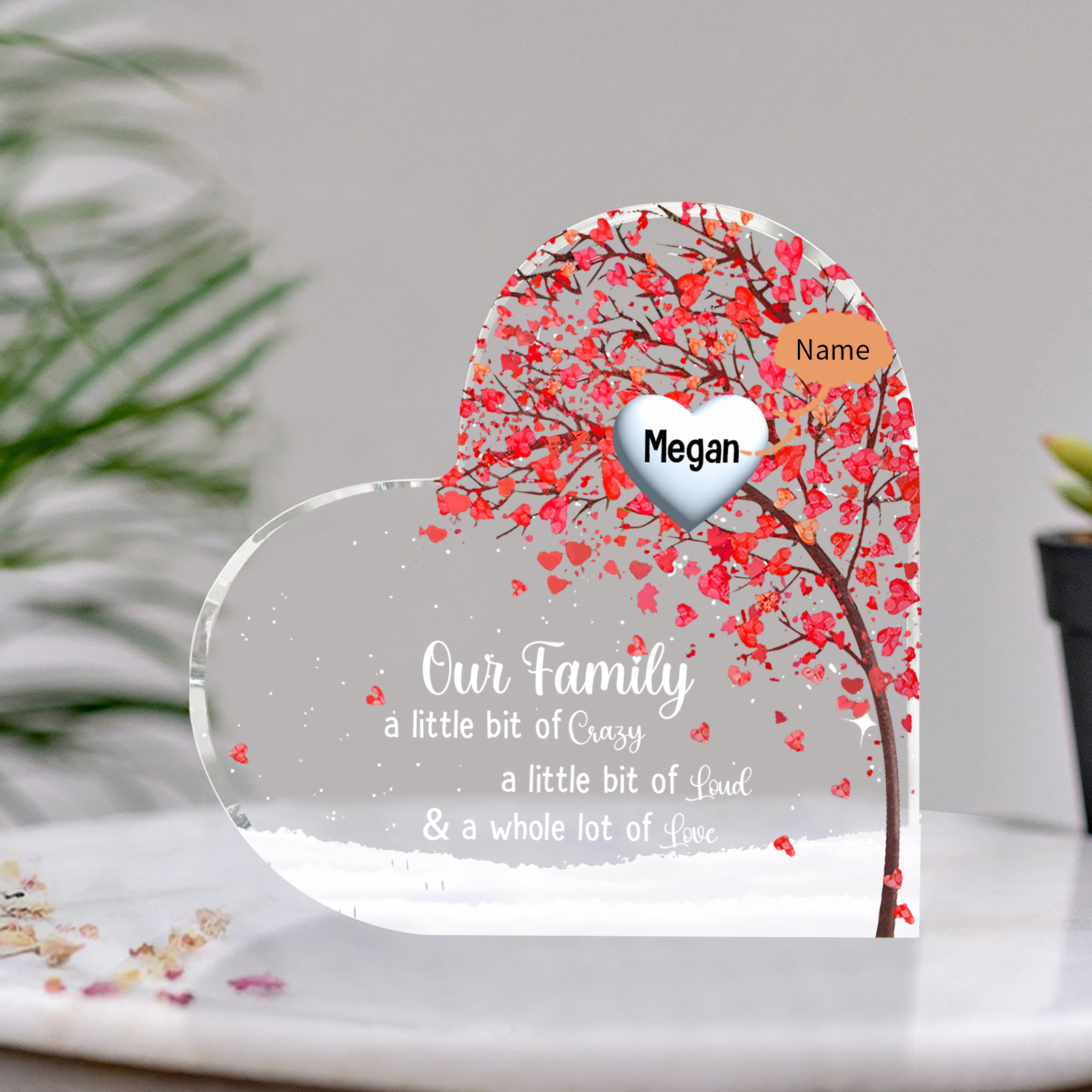 Personalised Acrylic Heart Family Plaque - Custom 1–10 Names Shaped Family Tree Gift for Family | Jessmade