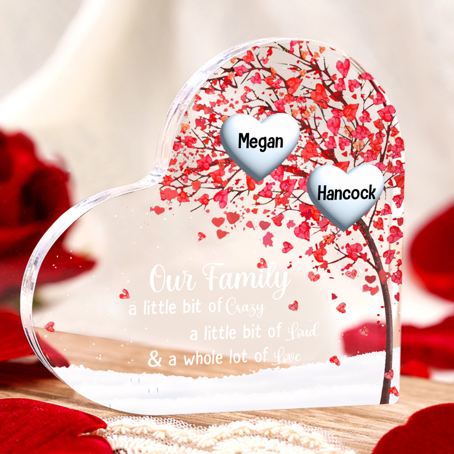 Personalised Acrylic Heart Family Plaque - Custom 1–10 Names Shaped Family Tree Gift for Family | Jessmade
