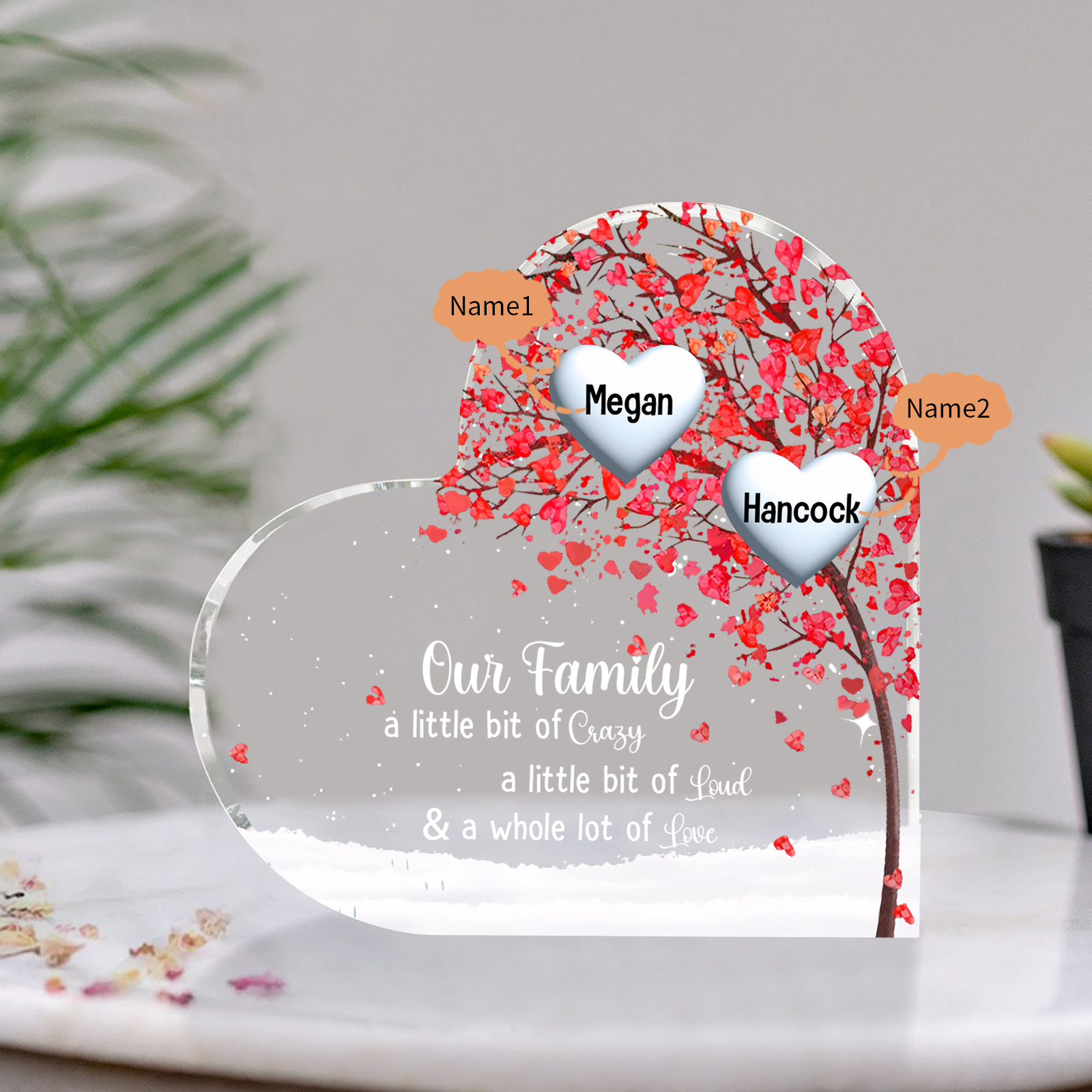 Personalised Acrylic Heart Family Plaque - Custom 1–10 Names Shaped Family Tree Gift for Family | Jessmade
