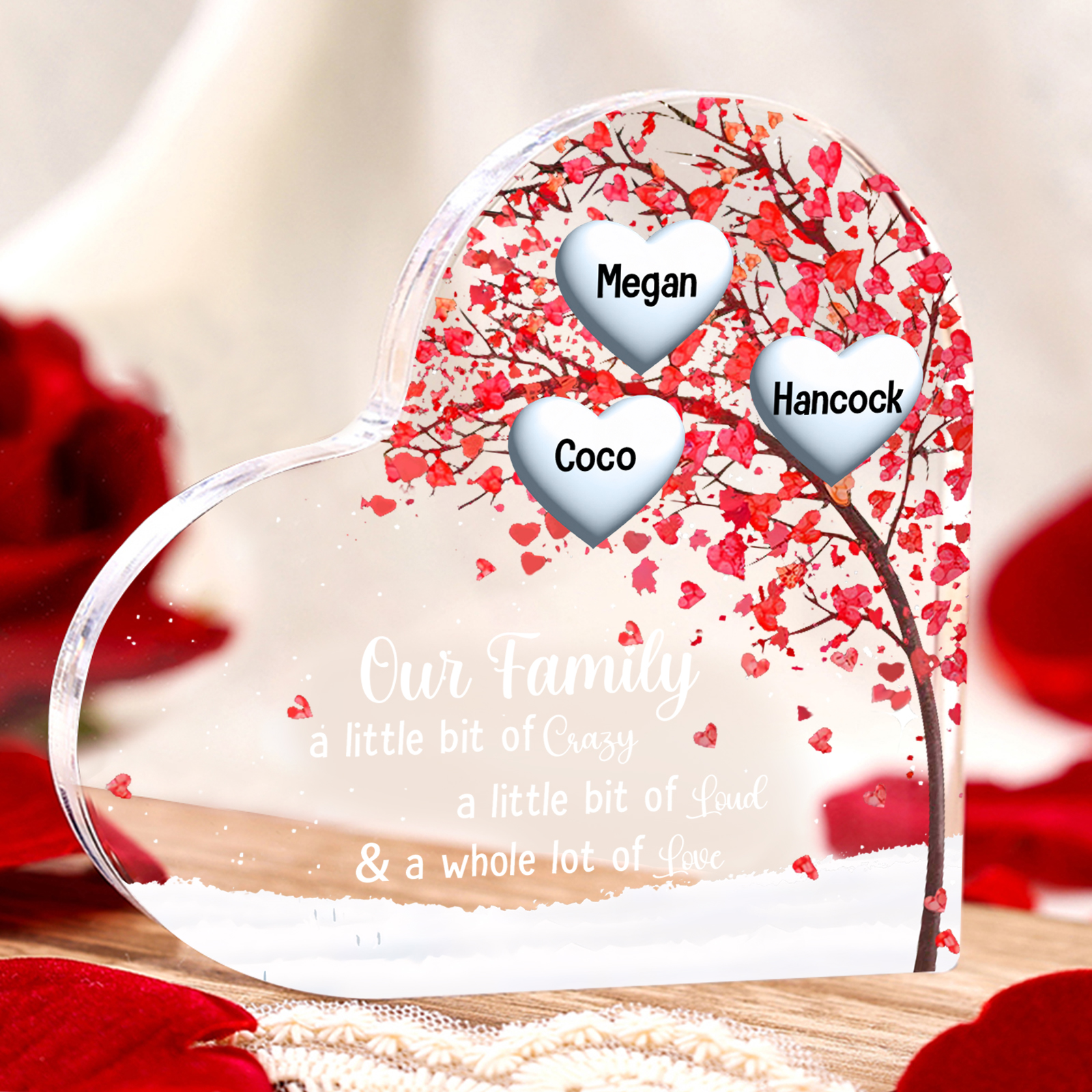 Personalised Acrylic Heart Family Plaque - Custom 1–10 Names Shaped Family Tree Gift for Family | Jessmade