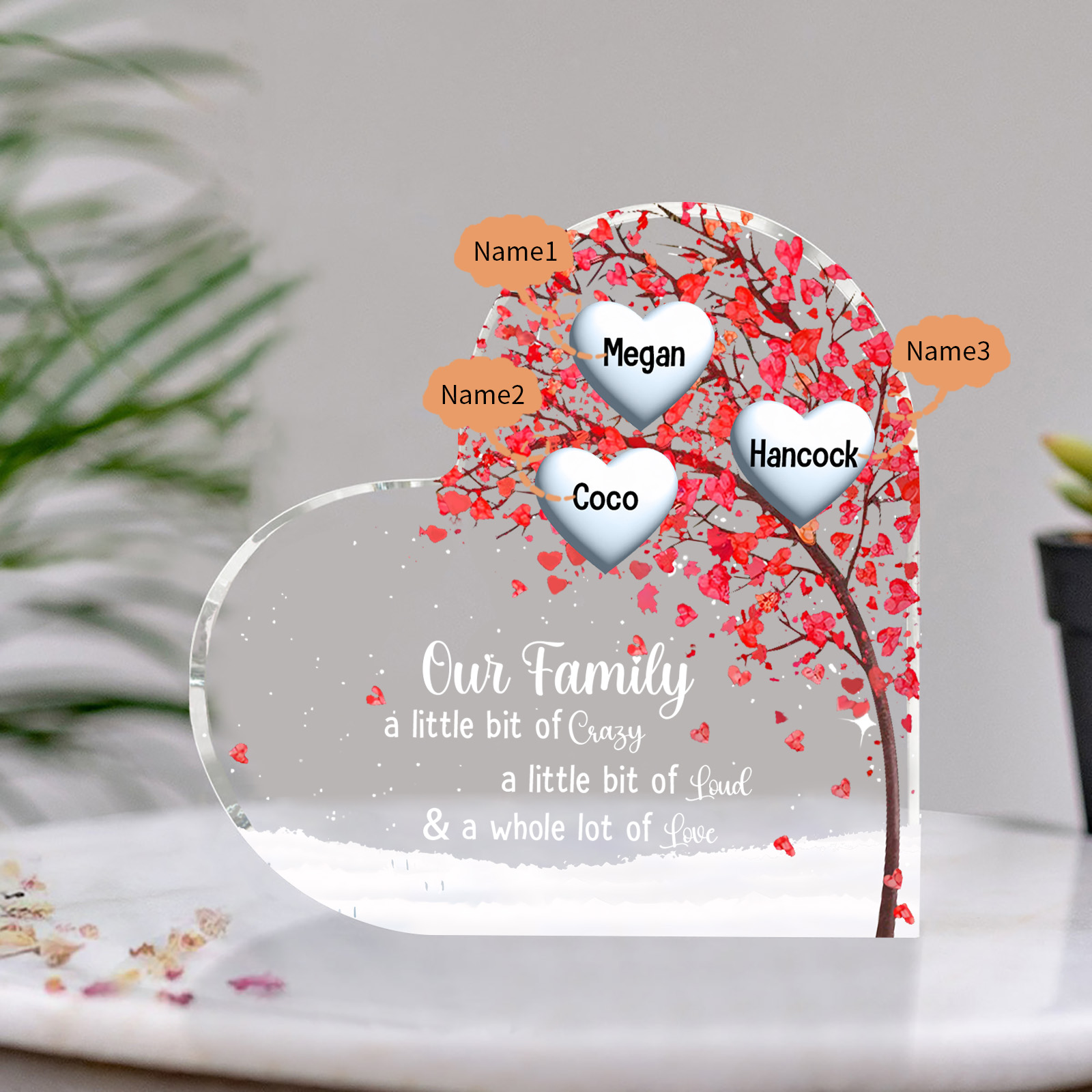 Personalised Acrylic Heart Family Plaque - Custom 1–10 Names Shaped Family Tree Gift for Family | Jessmade