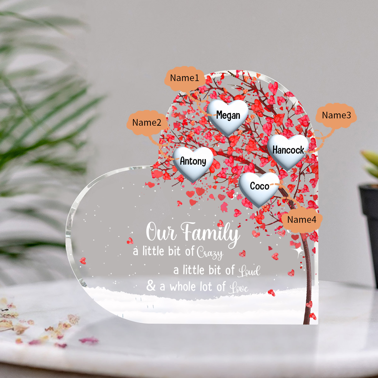 Personalised Acrylic Heart Family Plaque - Custom 1–10 Names Shaped Family Tree Gift for Family | Jessmade