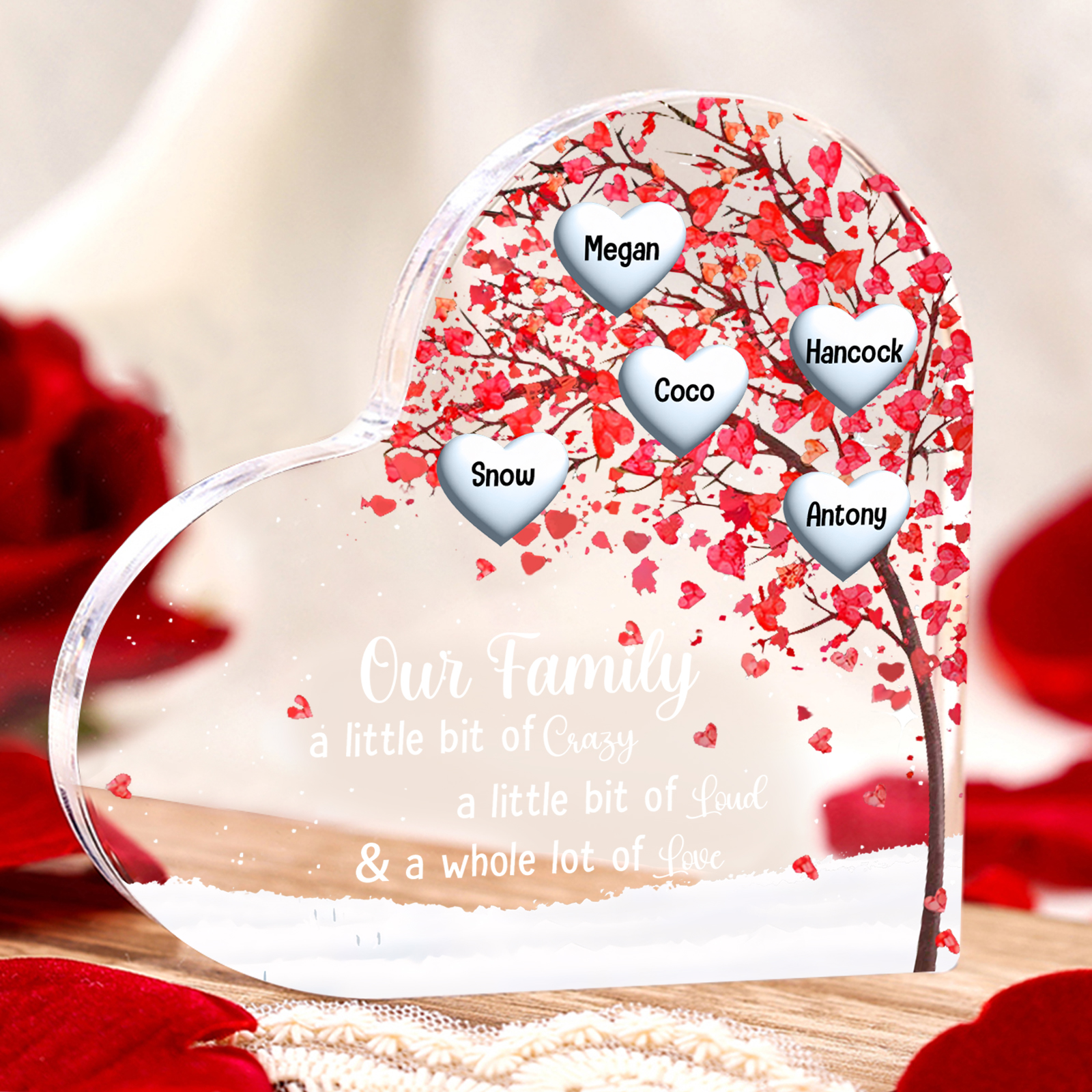 Personalised Acrylic Heart Family Plaque - Custom 1–10 Names Shaped Family Tree Gift for Family | Jessmade