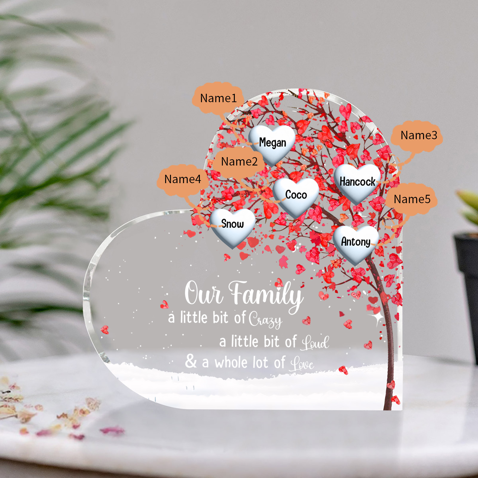 Personalised Acrylic Heart Family Plaque - Custom 1–10 Names Shaped Family Tree Gift for Family | Jessmade