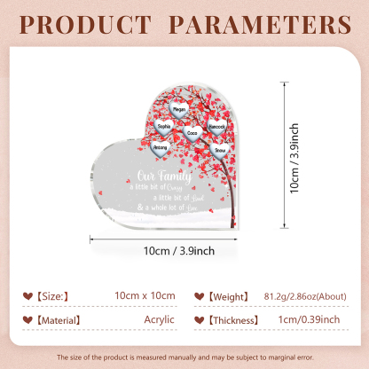 Personalised Acrylic Heart Family Plaque - Custom 1–10 Names Shaped Family Tree Gift for Family | Jessmade