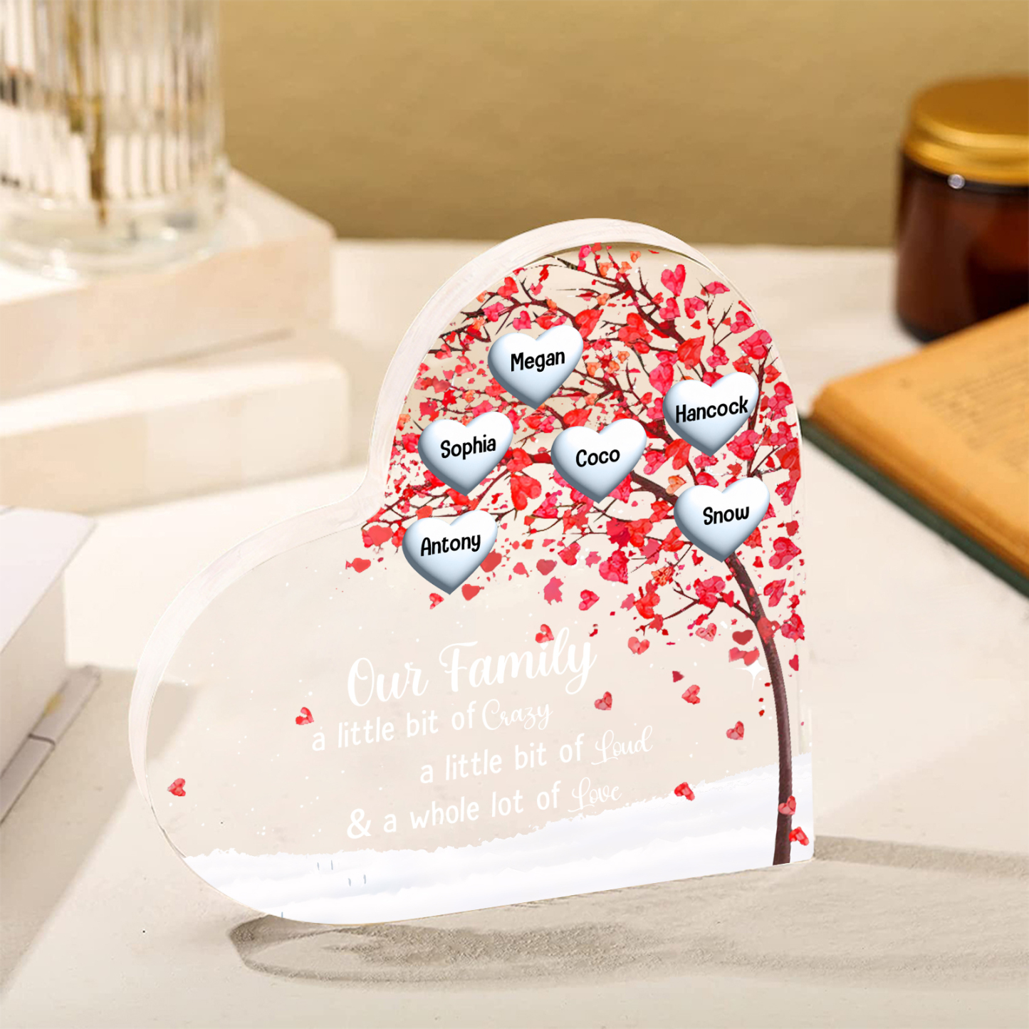 Personalised Acrylic Heart Family Plaque - Custom 1–10 Names Shaped Family Tree Gift for Family | Jessmade