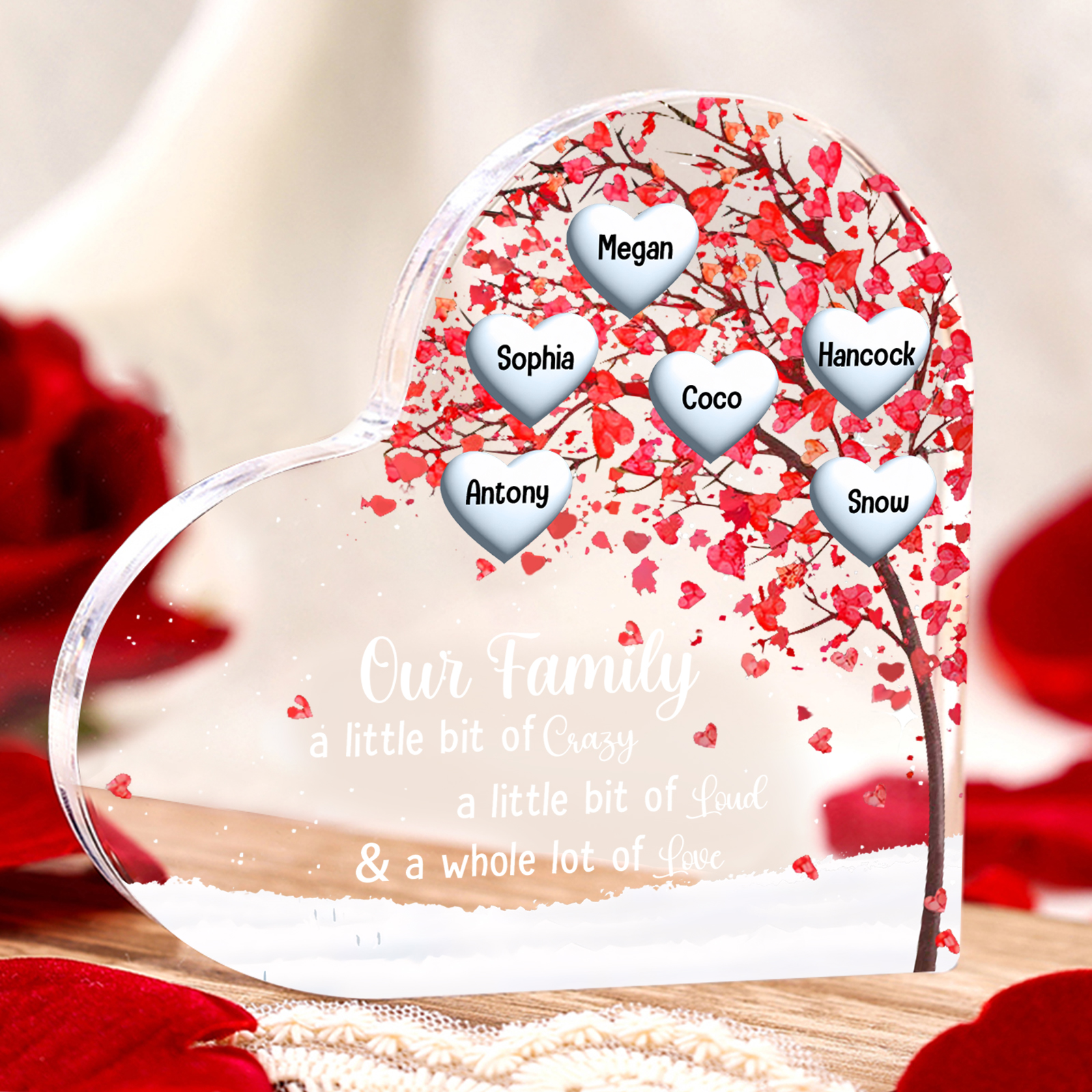 Personalised Acrylic Heart Family Plaque - Custom 1–10 Names Shaped Family Tree Gift for Family | Jessmade