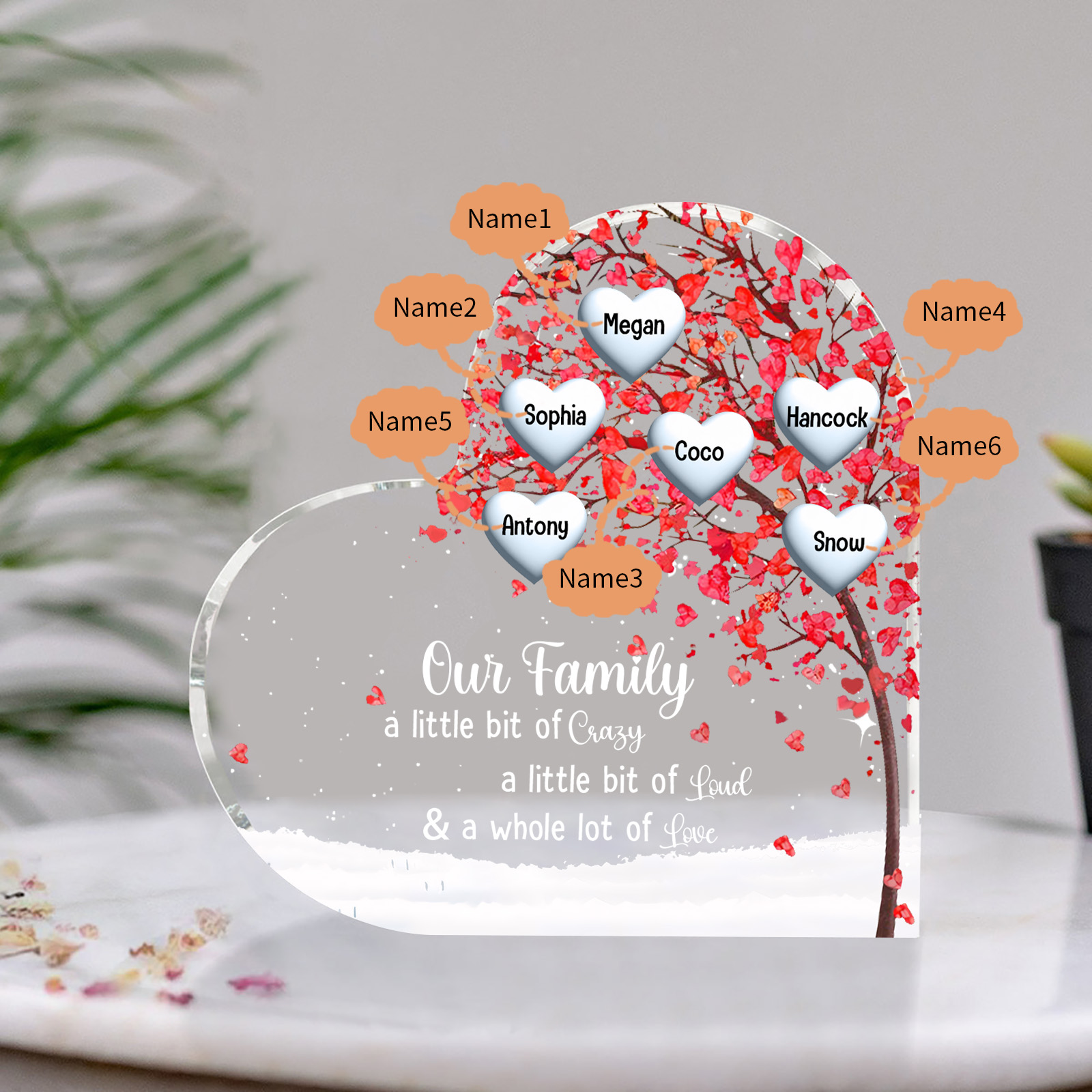 Personalised Acrylic Heart Family Plaque - Custom 1–10 Names Shaped Family Tree Gift for Family | Jessmade
