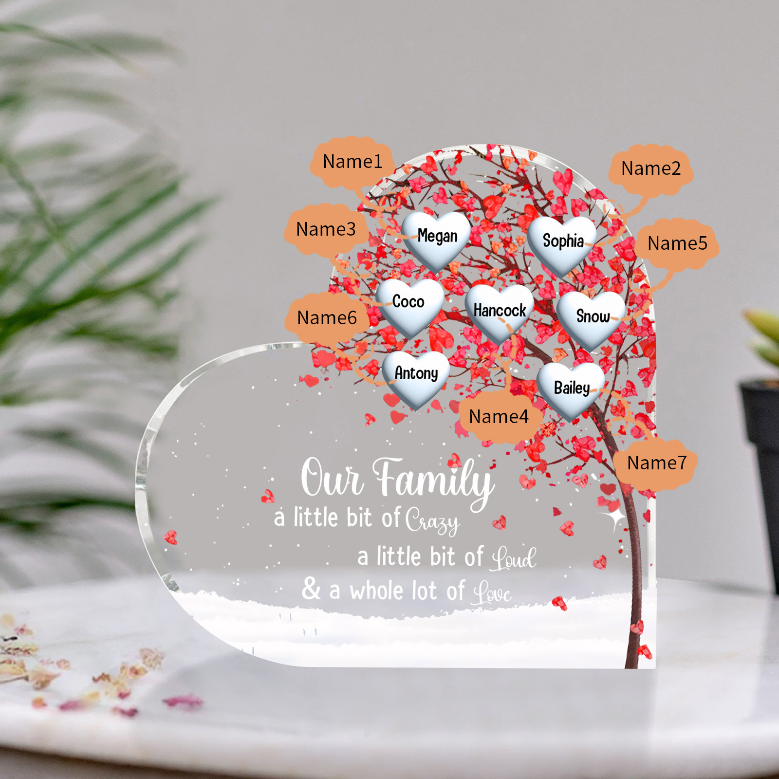 Personalised Acrylic Heart Family Plaque - Custom 1–10 Names Shaped Family Tree Gift for Family | Jessmade