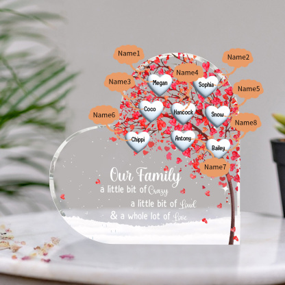 Personalised Acrylic Heart Family Plaque - Custom 1–10 Names Shaped Family Tree Gift for Family | Jessmade