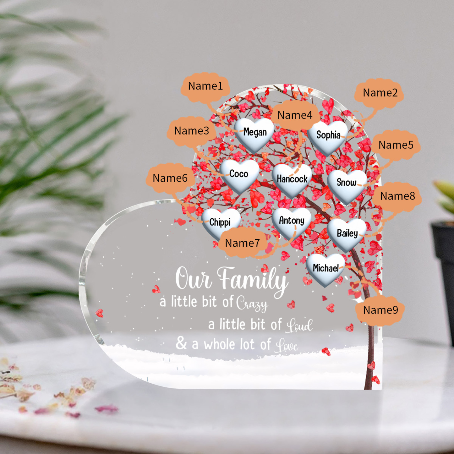 Personalised Acrylic Heart Family Plaque - Custom 1–10 Names Shaped Family Tree Gift for Family | Jessmade