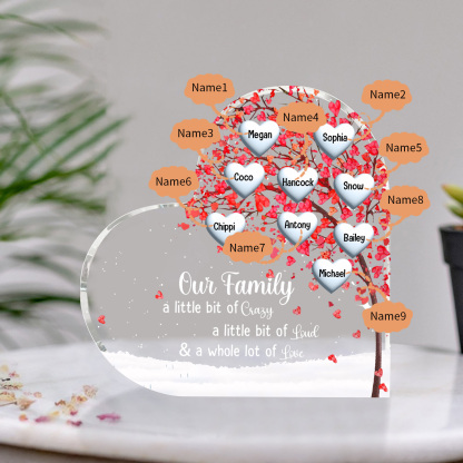 Personalised Acrylic Heart Family Plaque - Custom 1–10 Names Shaped Family Tree Gift for Family | Jessmade