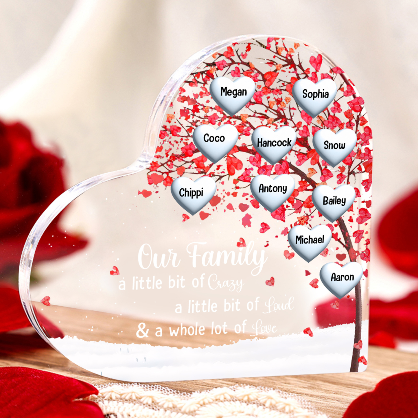 Personalised Acrylic Heart Family Plaque - Custom 1–10 Names Shaped Family Tree Gift for Family | Jessmade
