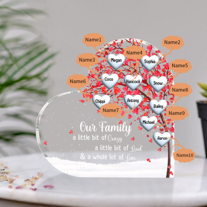 Personalised Acrylic Heart Family Plaque - Custom 1–10 Names Shaped Family Tree Gift for Family | Jessmade