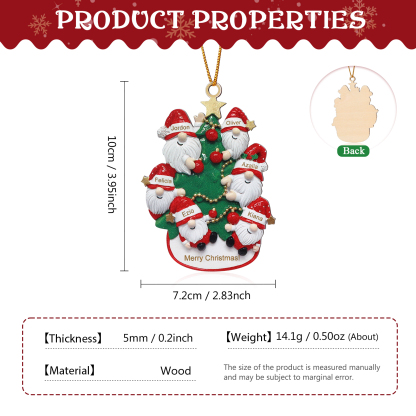 Personalised Wooden Santa Ornament - Custom 6 Names & Text Christmas Gift for Family | Jessemade