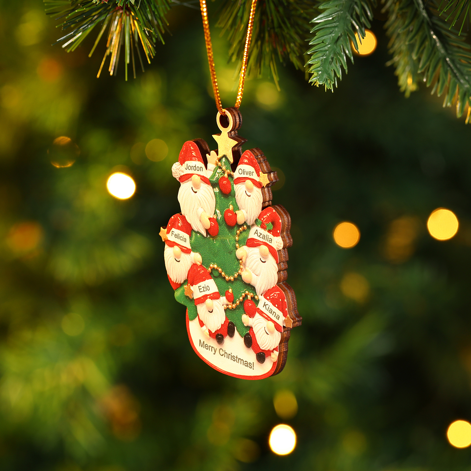 Personalised Wooden Santa Ornament - Custom 6 Names & Text Christmas Gift for Family | Jessemade