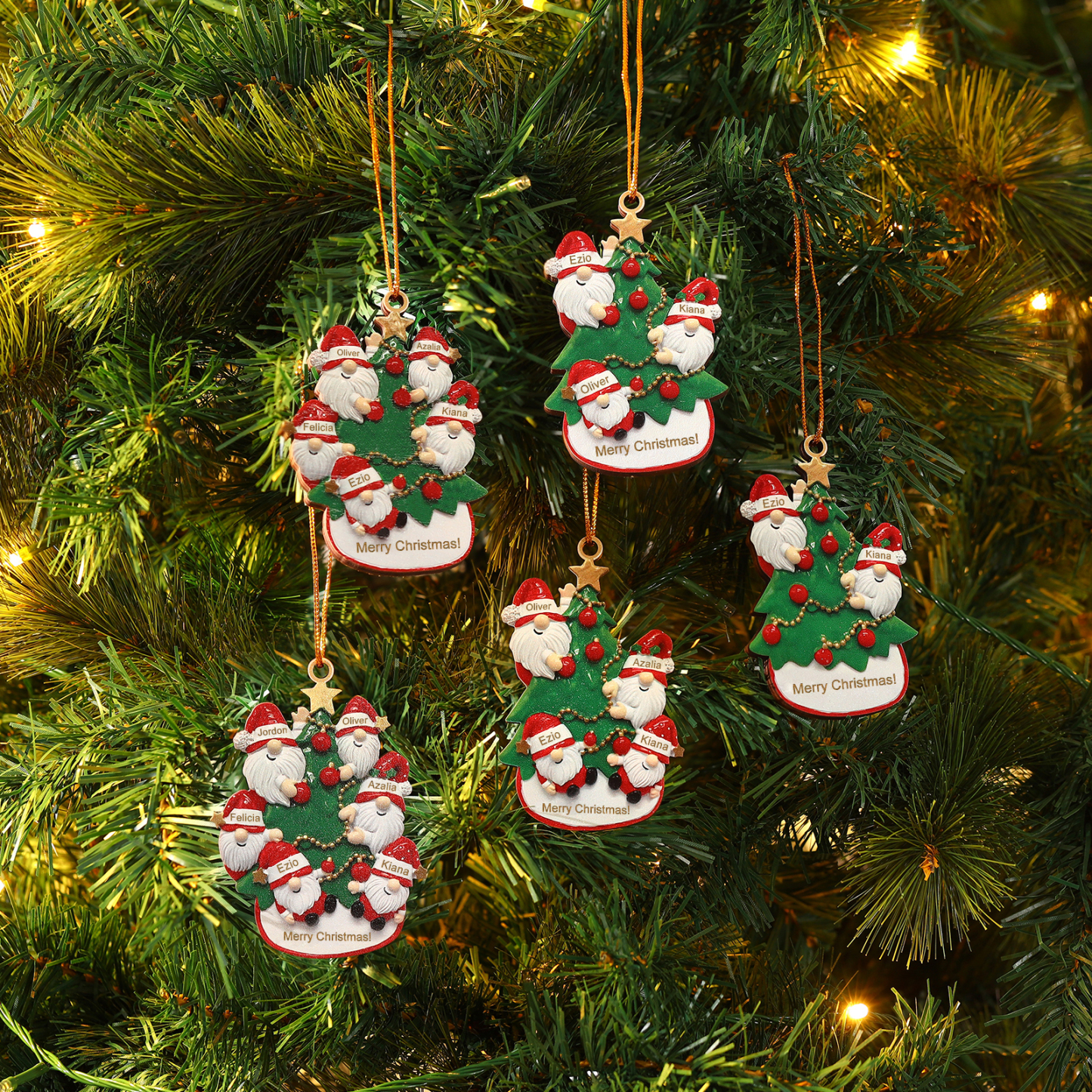 Personalised Wooden Santa Ornament - Custom 6 Names & Text Christmas Gift for Family | Jessemade