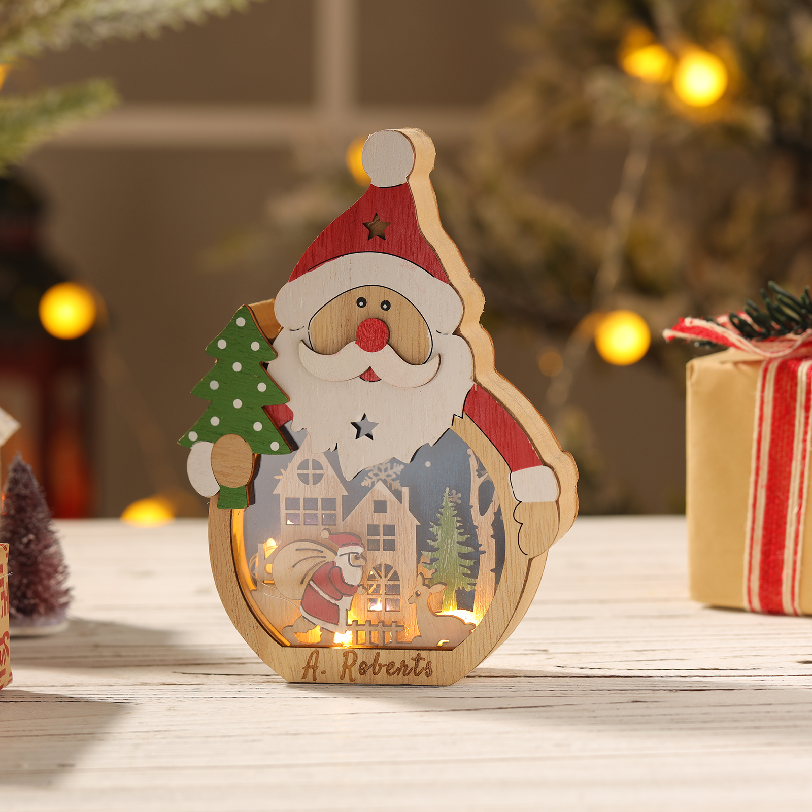 Personalized Santa Tree Wooden Ornament – Custom 1 Name Christmas Gift | Home Decoration for Family | Jessmade