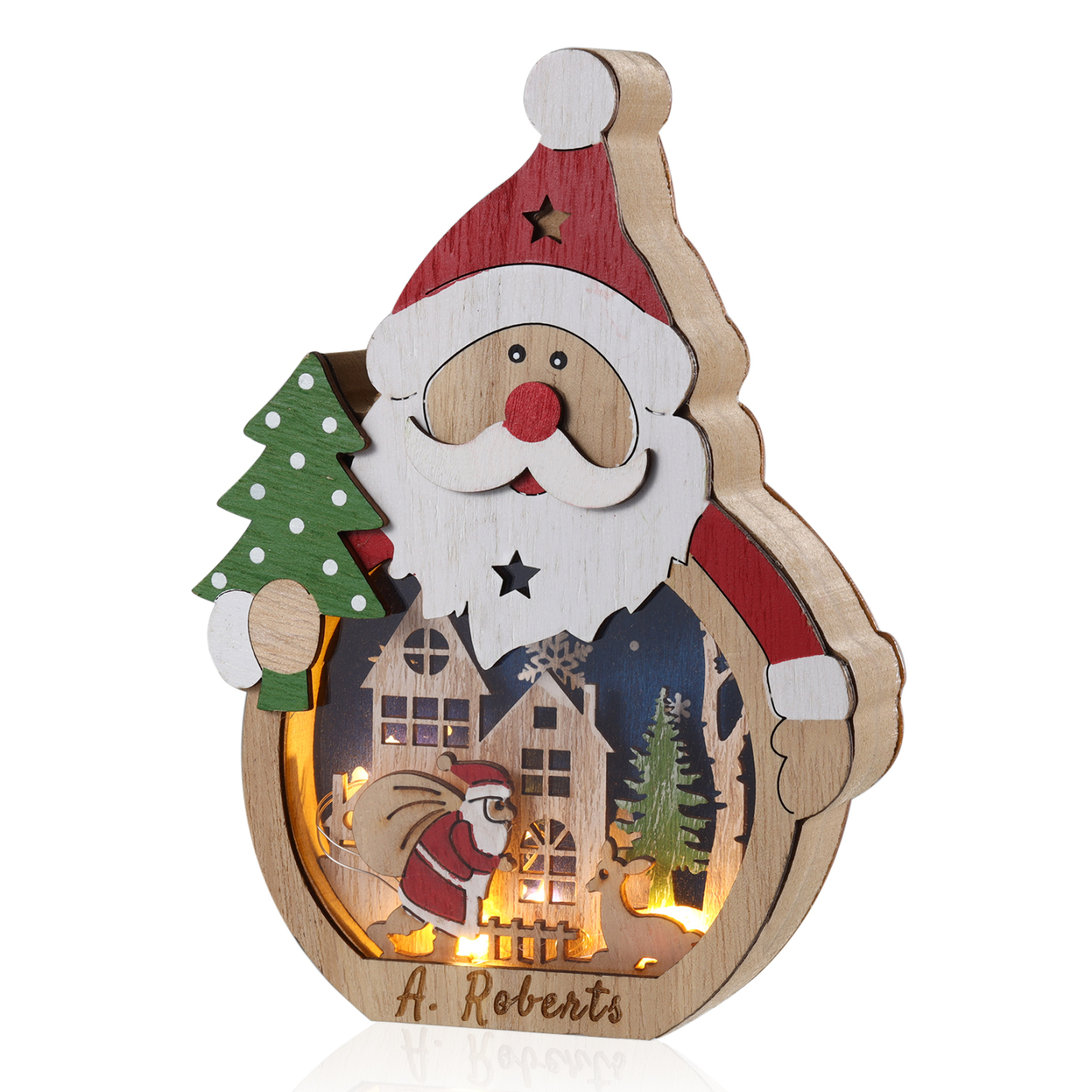 Personalized Santa Tree Wooden Ornament – Custom 1 Name Christmas Gift | Home Decoration for Family | Jessmade