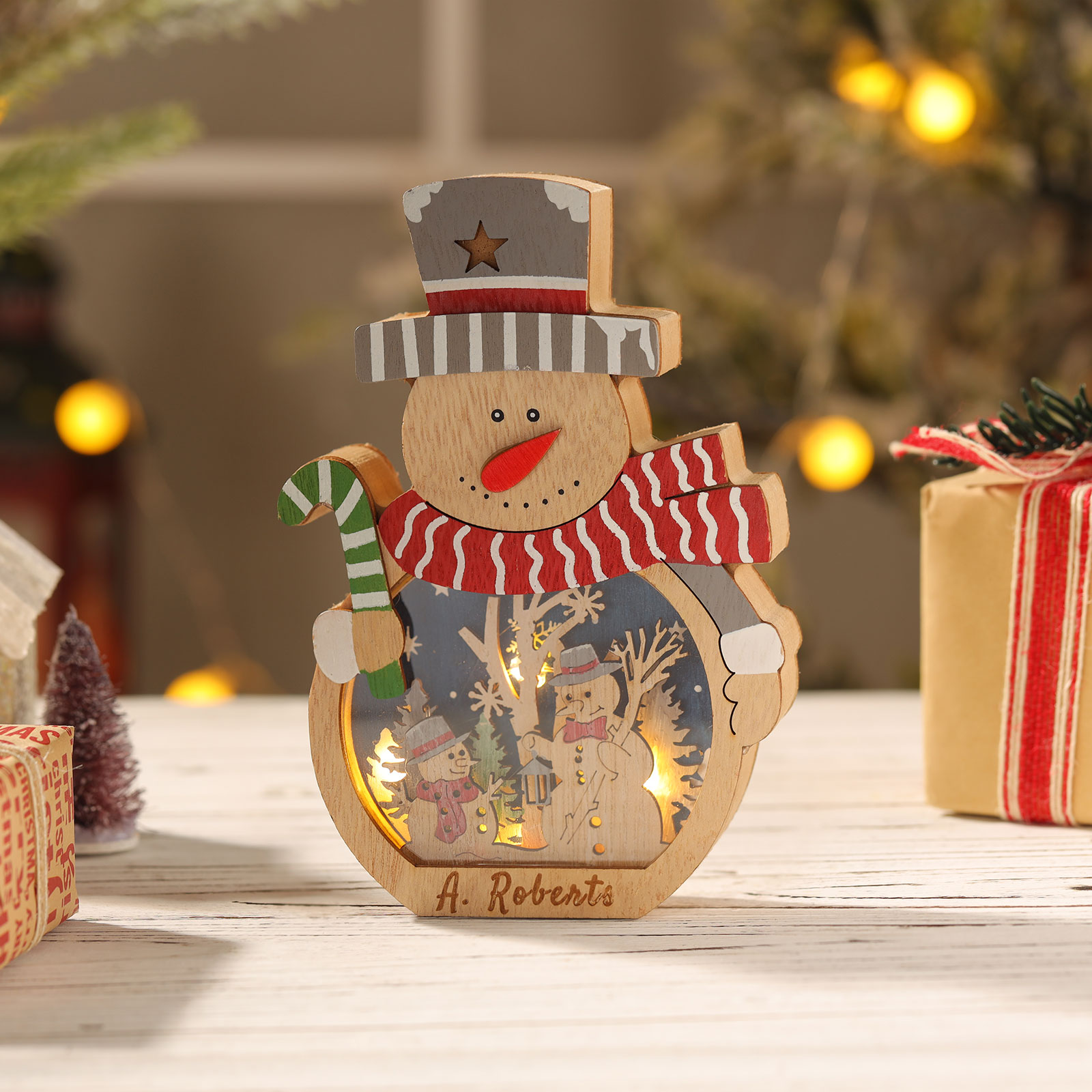 Personalized Snowman Wooden Ornament – Custom 1 Name Christmas Gift | Home Decoration for Family | Jessmade