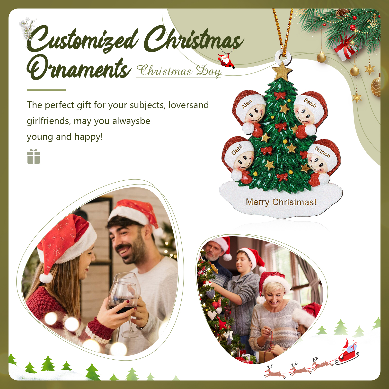 4 Names-Personalised Christmas Tree Ornament-Festive Holiday Decoration for Family | Jessemade