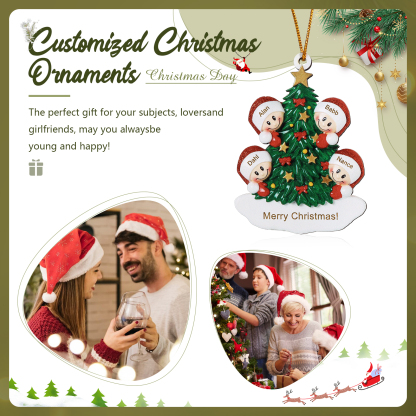 4 Names-Personalised Christmas Tree Ornament-Festive Holiday Decoration for Family | Jessemade