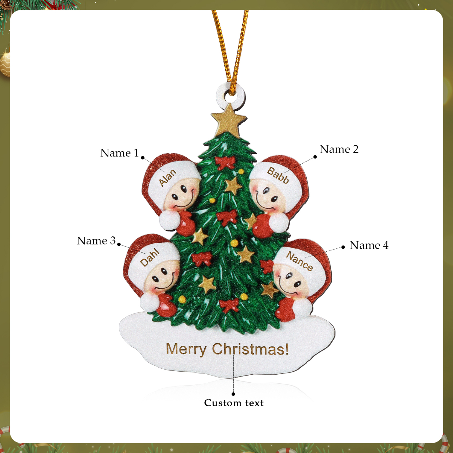 4 Names-Personalised Christmas Tree Ornament-Festive Holiday Decoration for Family | Jessemade