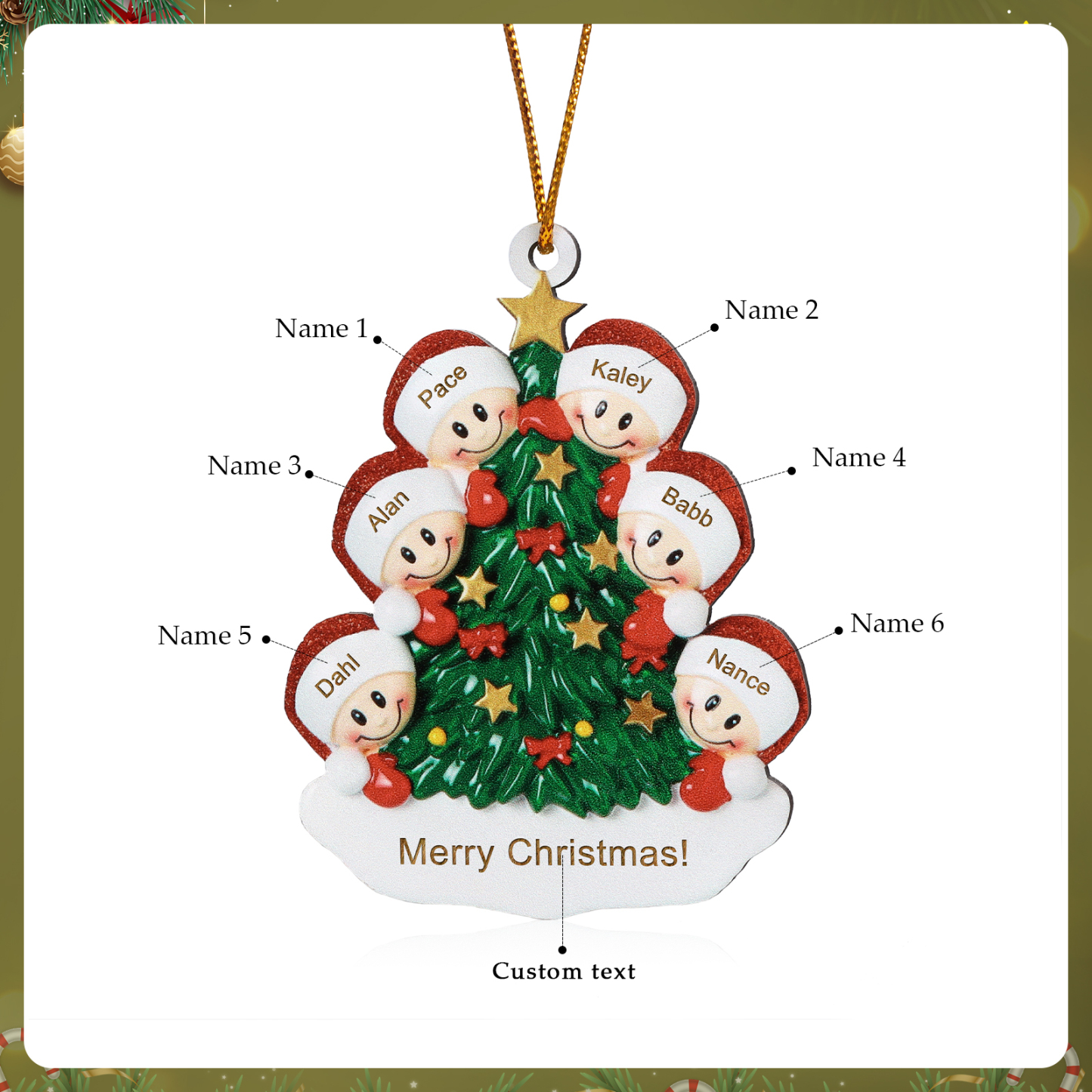 6 Names-Personalised Christmas Tree Ornament-Festive Holiday Decoration for Family | Jessemade