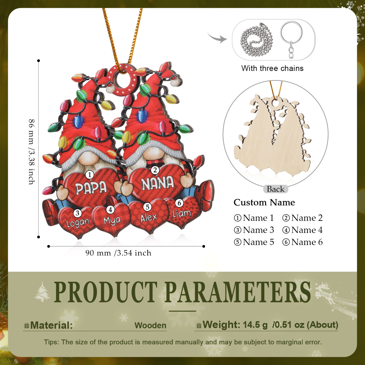 Personalised Santa Claus Christmas Ornament with Custom 3-7 Names Family Christmas Gift | Jessemade