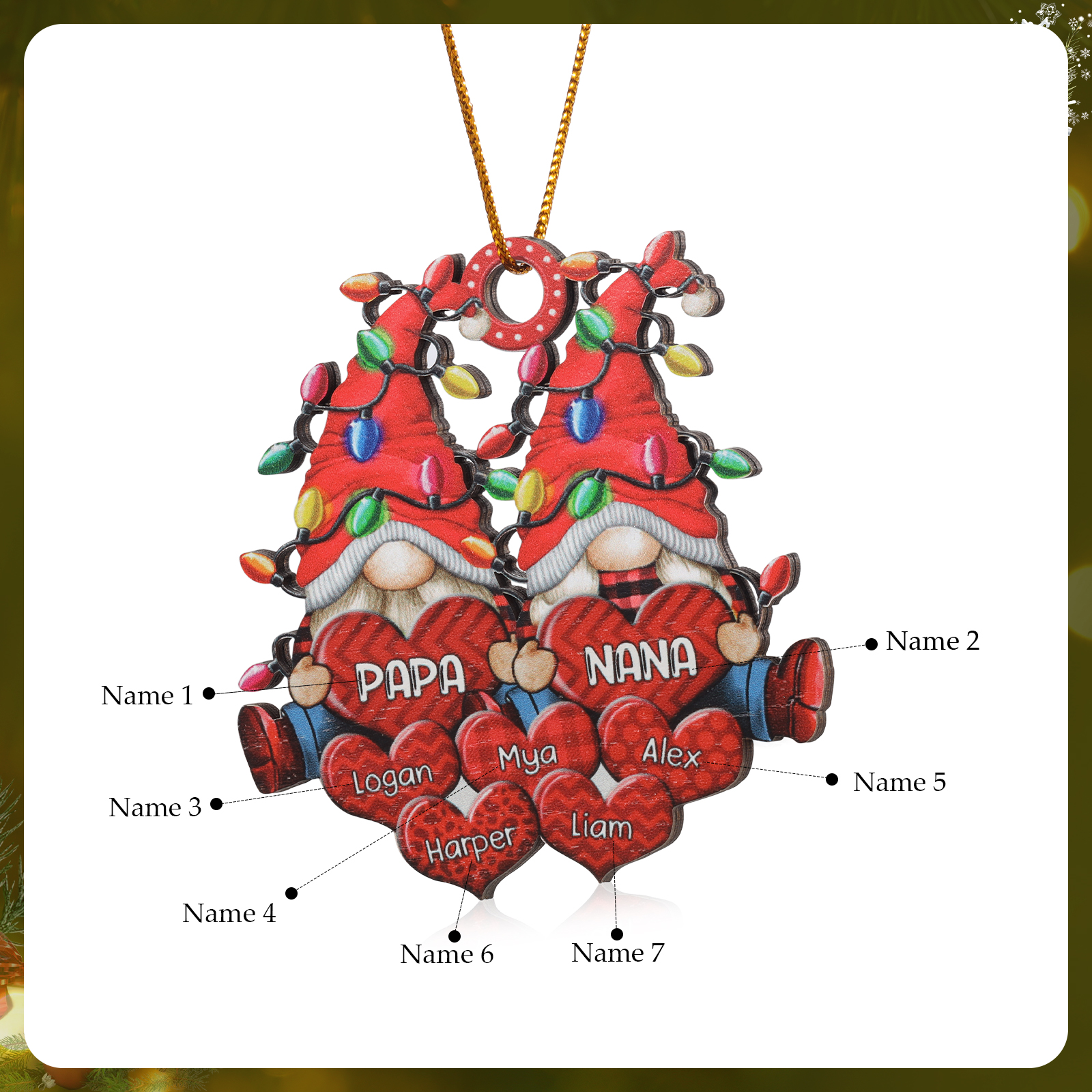 Personalised Santa Claus Christmas Ornament with Custom 3-7 Names Family Christmas Gift | Jessemade