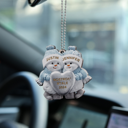 Personalised Wooden Snowman Ornament/Keyring - Custom 2 Names, Text & Year Christmas Gift for Couples | Jessemade