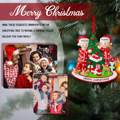 Personalized Wooden Christmas Ornament with Christmas Tree Custom 2 Names & 1 Text Christmas Gift for Couple | Jessmade