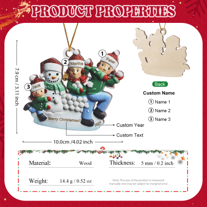 Personalised Family Christmas Ornament Custom 3-5 Names & 1 Year & 1Text Wooden Ornament Family Christmas Gift | Jessemade