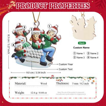 Personalised Family Christmas Ornament Custom 3-5 Names & 1 Year & 1Text Wooden Ornament Family Christmas Gift | Jessemade