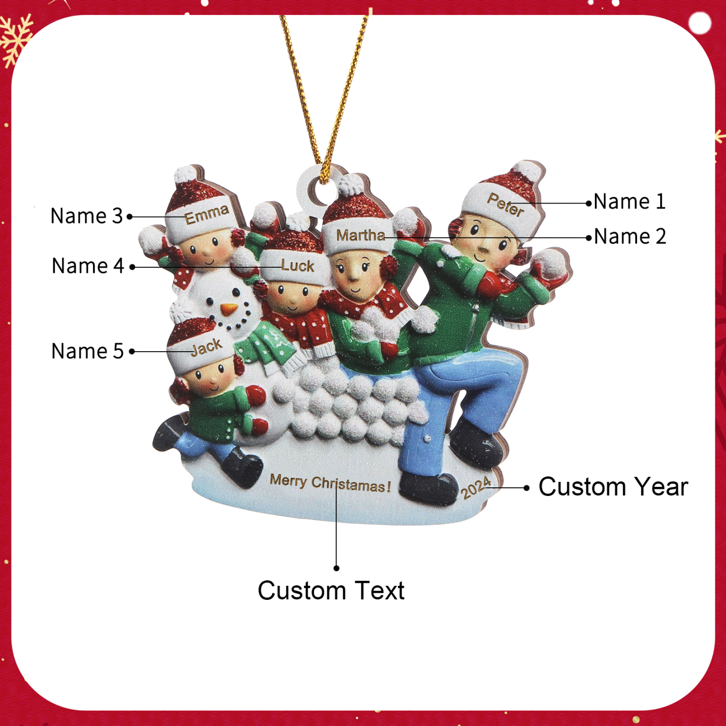 Personalised Family Christmas Ornament Custom 3-5 Names & 1 Year & 1Text Wooden Ornament Family Christmas Gift | Jessemade