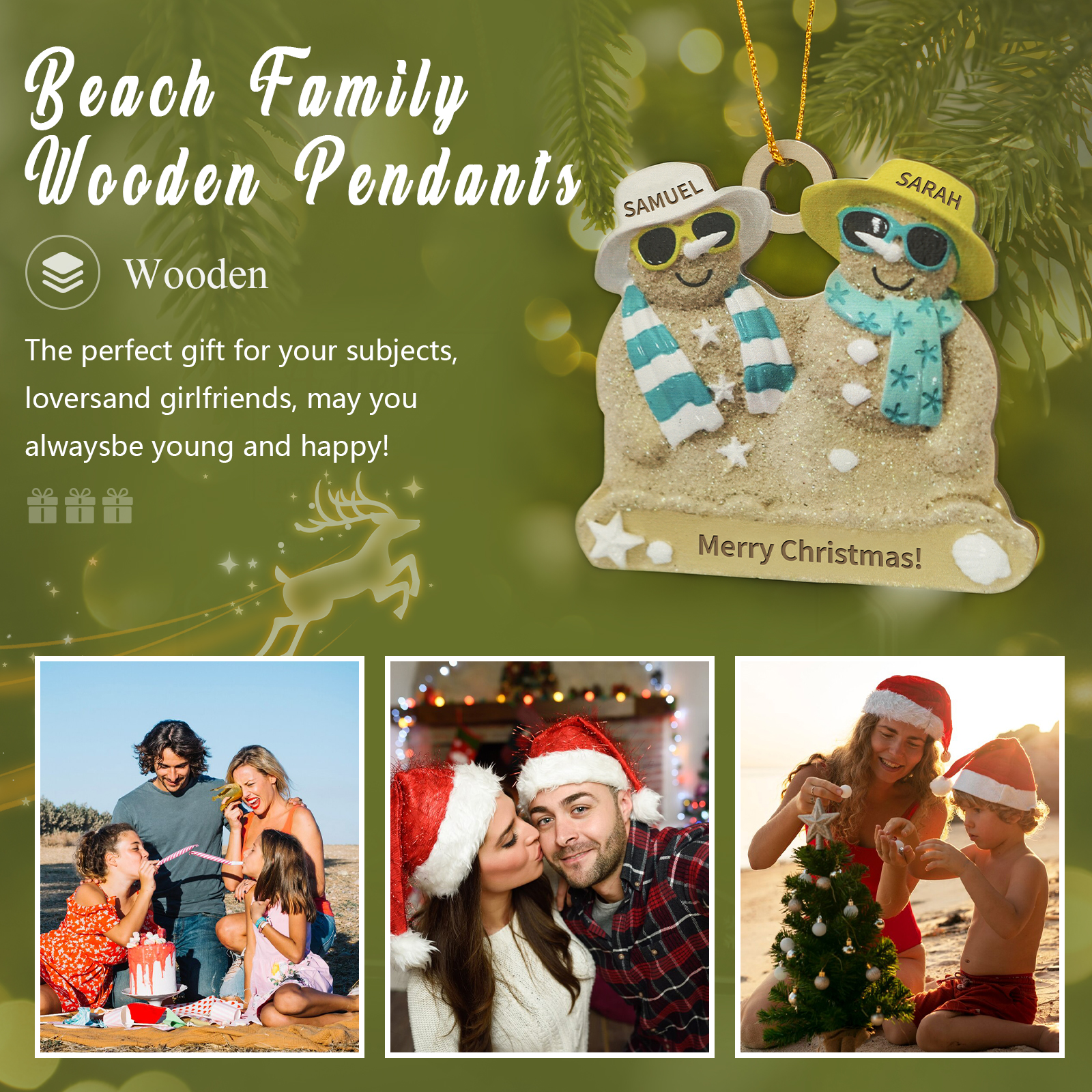 Personalized Wooden Family Beach-Themed Christmas Ornament with Custom 2-6 Names & 1 Text Christmas Gift for Family | Jessemade