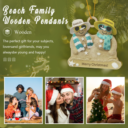Personalized Wooden Family Beach-Themed Christmas Ornament with Custom 2-6 Names & 1 Text Christmas Gift for Family | Jessemade
