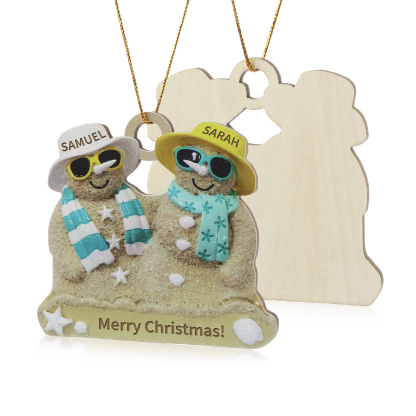 Personalized Wooden Family Beach-Themed Christmas Ornament with Custom 2-6 Names & 1 Text Christmas Gift for Family | Jessemade
