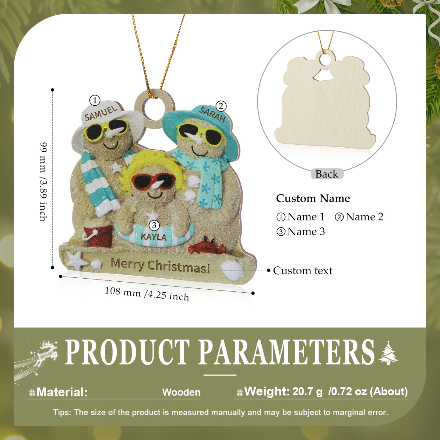 Personalized Wooden Family Beach-Themed Christmas Ornament with Custom 2-6 Names & 1 Text Christmas Gift for Family | Jessemade