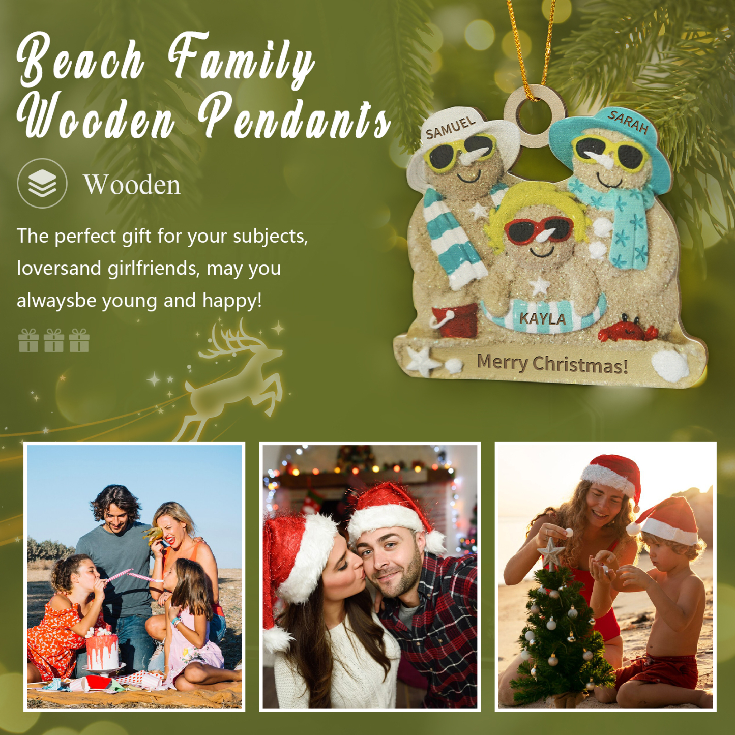 Personalized Wooden Family Beach-Themed Christmas Ornament with Custom 2-6 Names & 1 Text Christmas Gift for Family | Jessemade