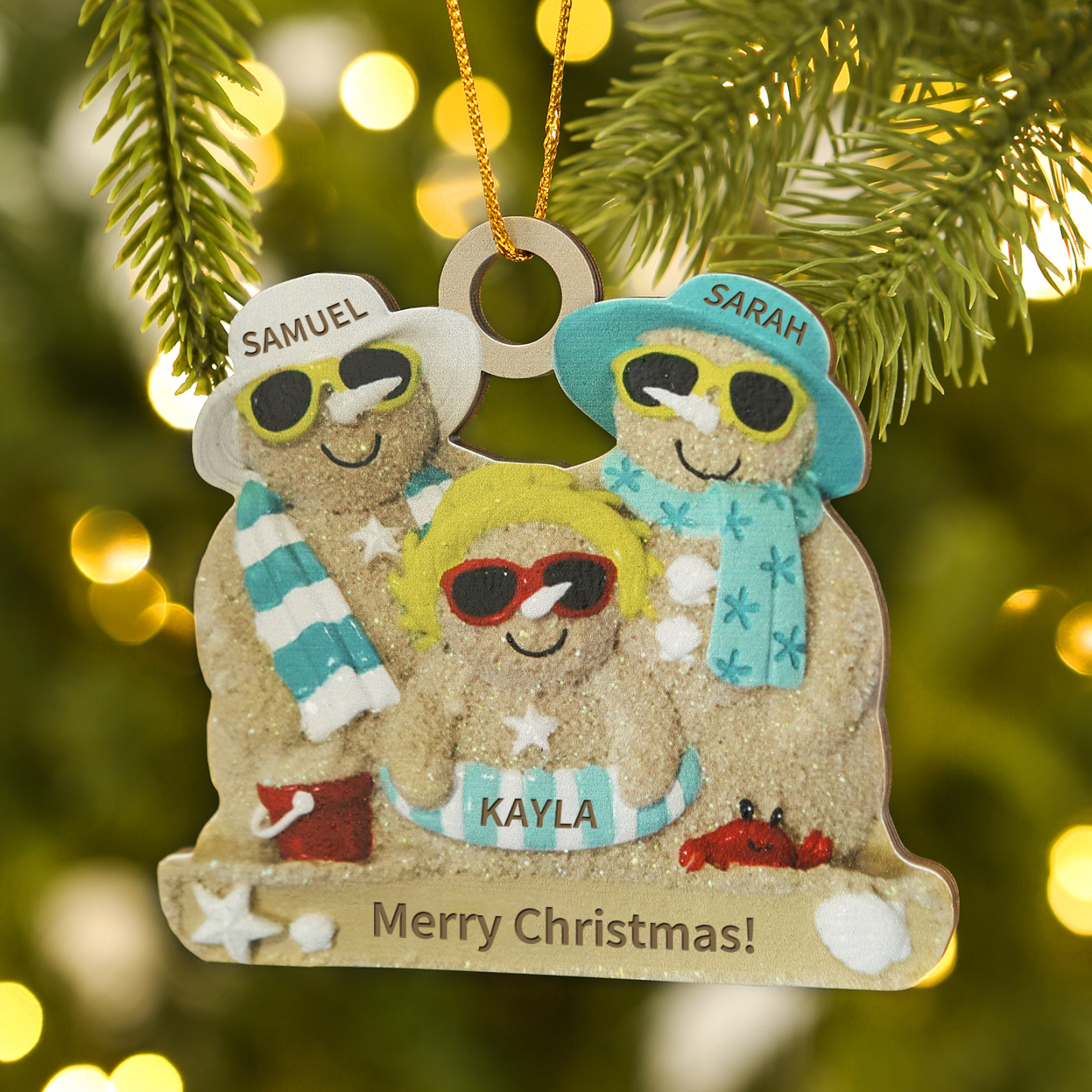 Personalized Wooden Family Beach-Themed Christmas Ornament with Custom 2-6 Names & 1 Text Christmas Gift for Family | Jessemade