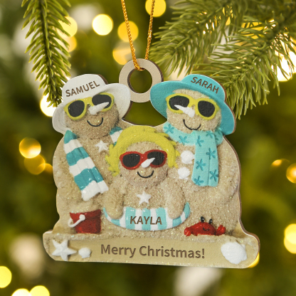 Personalized Wooden Family Beach-Themed Christmas Ornament with Custom 2-6 Names & 1 Text Christmas Gift for Family | Jessemade